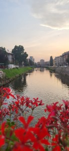 vista sulla Miljacka dal ponte eifell o ponte d'acciaio (che era quello che percorrevo da casa per andare in centro)